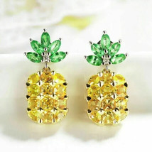 5Ct Princess Simulated Citrine Dangle Pineapple Earrings 14K White Gold Plated - £52.60 GBP