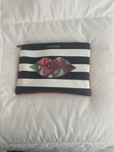 Sephora black white striped kiss Lip cosmetic Red makeup bag Faux Leathe... - $9.85