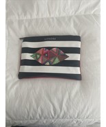 Sephora black white striped kiss Lip cosmetic Red makeup bag Faux Leather Soft - $9.85