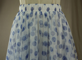 Light Blue Tulle Midi Skirt Women Plus Size Dot Tulle Tutu Skirt image 4