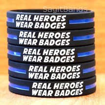 Real Heroes Wear Badges Wristbands - A Thin Blue Line Police Law Enforce... - £1.16 GBP+