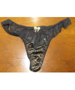 Vintage USA Made Black &amp; Gold Satin &amp; Mesh Lace Trimmed Thong Panties Si... - $49.99