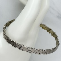 Vintage Aton Signed Flat Braided Silver Tone Bangle Bracelet - £19.38 GBP