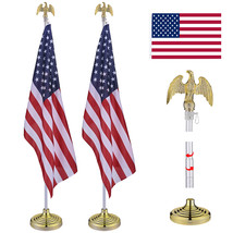 8Ft Telescoping Indoor Flagpole Kit 2 Pack Base Eagle Topper Us Flag Sliver - $145.34