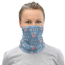 Lovely White Quote Get Well Soon Pink Heart Calming Blue Breathable Neck Gaiter - £12.93 GBP