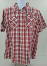 Carbon Short Sleeve Button Down Men&#39;s Shirt Red Black Plaid Size XXL - £12.76 GBP