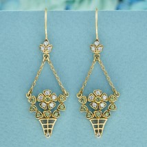 Peridot Diamond Vintage Style Floral Basket Drop Earrings in Solid 9K Gold - £1,209.24 GBP