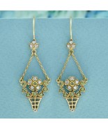 Peridot Diamond Vintage Style Floral Basket Drop Earrings in Solid 9K Gold - £1,197.53 GBP