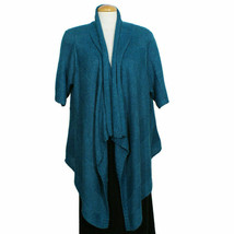 Eileen Fisher Bright Teal Blue Alpaca Silk Waterfall Open Front Cardigan Pm - £111.64 GBP