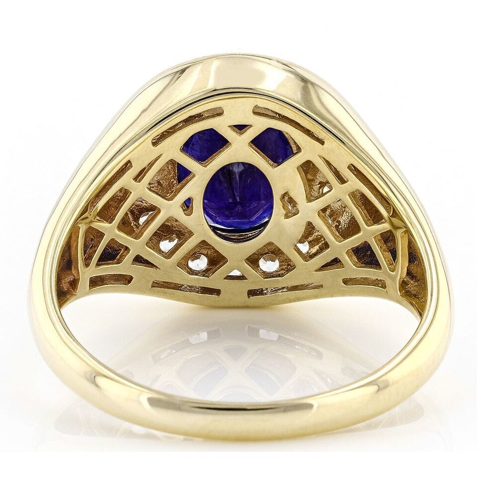 3.72 Ctw Oval Cut Blue Sapphire 14K Yellow Gold Over Solitaire Men's Band Ring Item image 4