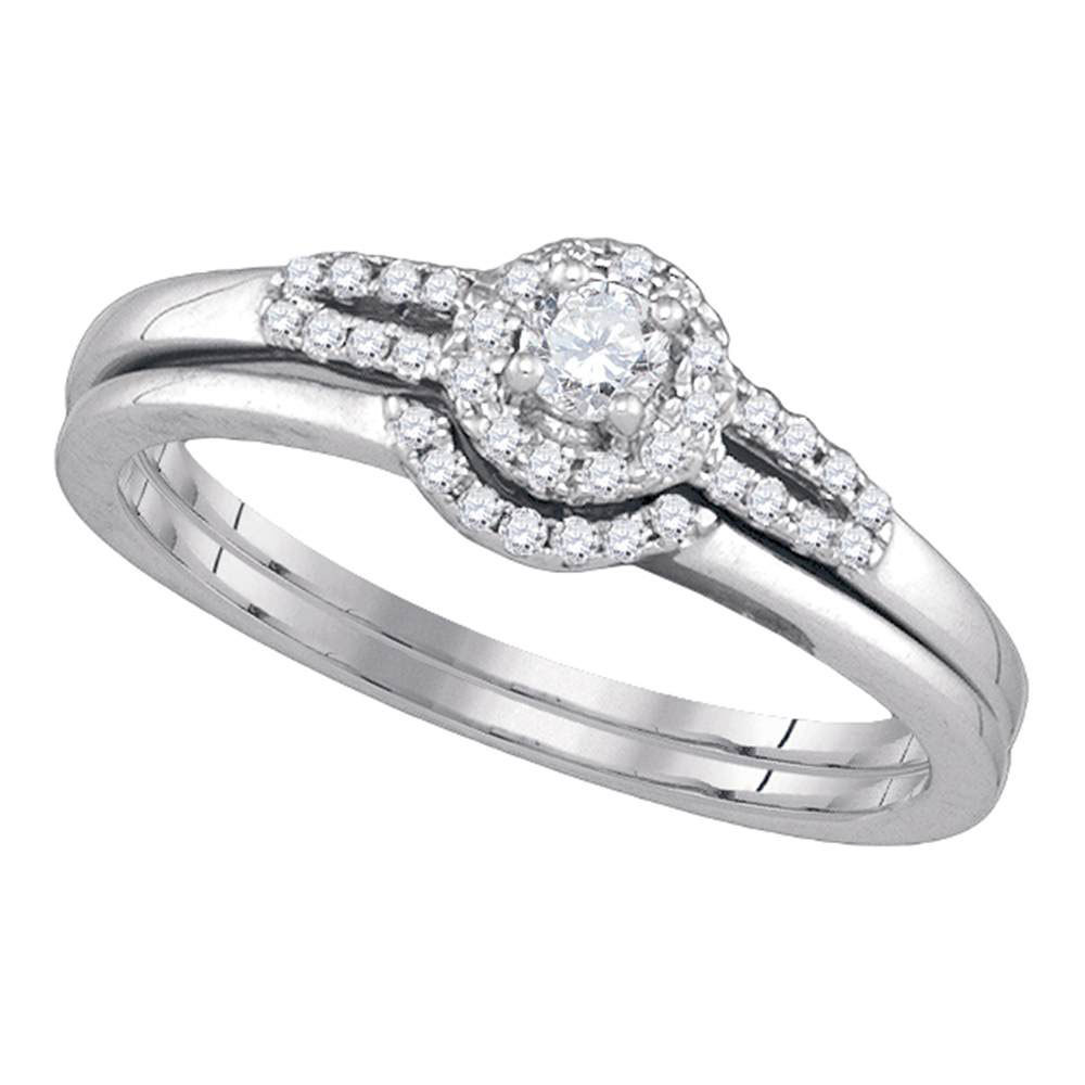 14k White Gold Round Diamond Bridal Wedding Engagement Ring Band Set Womens - $500.00