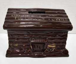 Vtg Ceramic Log Cabin Bank For Lincoln Pennies Brown No Plug - £6.57 GBP