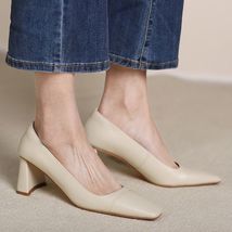Simple Shoes Woman Korea Style Women Pumps On Thick Heel 6.5 CM Cowhide Spring D - £79.83 GBP