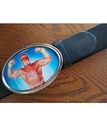 HULK HOGAN  Epoxy Photo Belt Buckle &amp; Black 1 1&quot;2  Bonded Leather Belt. - $512.39 MXN