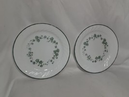 Set of 2, Corelle Callaway Ivy Luncheon Plates, Green Rim, Swirl Edge 9&quot; - £22.83 GBP