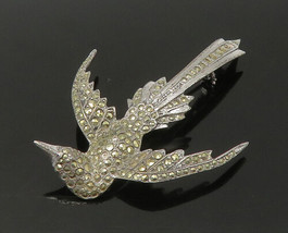 925 Sterling Silver - Vintage Shiny Marcasite Hummingbird Brooch Pin - BP8790 - £53.78 GBP