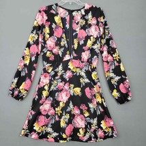 Blue Blush Womens Dress Midi Size S Black Pink Floral Plunge V-Neck Long... - £10.20 GBP