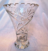 Lausitzer Hand cut lead Crystal Vase Etched grapes leaf 24% lead Germany - £15.73 GBP