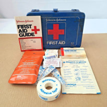 Vintage Johnson &amp; Johnson First Aid Kit 1990 Metal Box Blue Wall Mount 8172 - $11.95