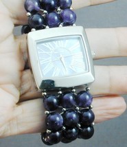 Gem Essence 3 Strand Amethyst Wrist Watch Gray MOP Dial - $29.99