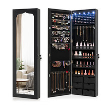 Lockable Wall Mounted Mirror Jewelry Armoire with 5 LEDs and 6 Drawers-Black - C - $2,947.91 MXN