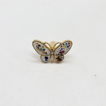 Sarah Coventry Gold Tone White Enamel Confetti Butterfly Pin Cork Back Vintage - $13.36