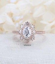 Oval Cut Moissanite Engagement Ring Unique Sun Burst Anniversary Diamond Ring - £103.44 GBP