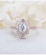 Oval Cut Moissanite Engagement Ring Unique Sun Burst Anniversary Diamond... - $180.53 CAD