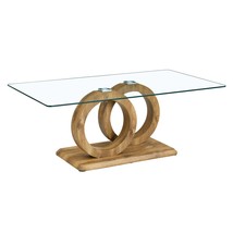 Modern Glass Top MDF Coffee Table, Natural Wood Base for Living Rooms - $242.99