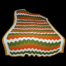 Queen Size Crocheted Chevron Zig Zag Afghan 66&quot; X 96&quot; Mcm Retro Orange Green - £43.22 GBP