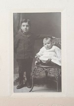 Antique Sweet Siblings Little Boy &amp; Baby Cabinet Photo Levine Cambridge Mass - £12.34 GBP