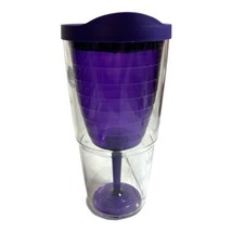 Tervis Wine Glass Goblet Tumbler 16Oz Purple Inner Clear Lid Double Insulated - $18.69