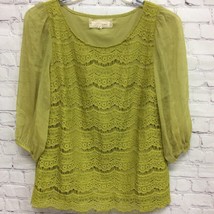Areve Womens Blouse Green Floral Bishop Sleeve Scoop Neck Lined Lace She... - $15.35