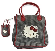 VTG Sanrio Hello Kitty Tote Bag with micro matching tote striped red trim - Read - £28.32 GBP
