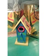 Handmade multi - color 1960s style birdhouse handcrafted in Sri Lanka clean - $18.65 MXN