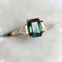 Natural Green Emerald Moissanite Ring,14k gold plated,Anniversary Gift For Women - £118.04 GBP