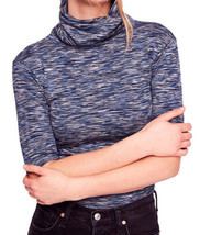 Free People Womens Sunshine Space Dye Elbow Sleeves Turtleneck Top Large Blue - £44.85 GBP