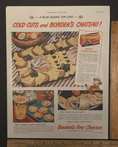 Vintage Print Ad Borden&#39;s Cheese Cold Cuts Snack Plate Dessert 1940s Ephemera - £13.51 GBP