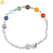 CSJA Women Reiki Prayer Stone Summer Yoga Jewelry Link Chain Bracelet 7 Chakra H - £8.40 GBP