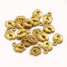 Baby Feet Charms Antiqued Gold Shower Favors Pendants Footprint 50pcs Bulk - £7.15 GBP