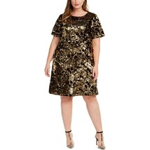 INC Womens Plus 0X Gold Sequined Short Sleeve Knee Length Dress NWOT U20 - $54.87