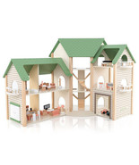 Wooden Corner Dollhouse Playset with 6 Rooms and 36 Pieces for Kids 3+ Y... - $203.07