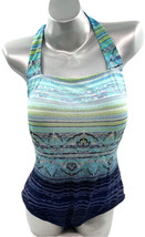 Tropical Escape Womens One Piece Swimsuit Size 18W Aqua Blue Lime Green Halter - £19.46 GBP