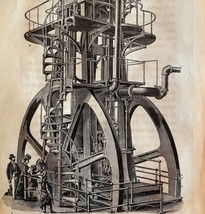 Morris Blowing Engine 1876 Worlds Fair Centennial Expo Victorian Woodcut... - £55.94 GBP