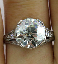 3Ct Round Cut Simulated Diamond Edwardian Engagement Ring 14K White Gold Plated - £82.46 GBP