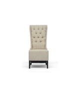 Club Dining Chair Beige Linen Victorian Button Tufted Tall Back Winged A... - $651.99 CAD