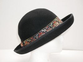 VTG Street Smart by Betmar Ladies Bowler Hat Black Floral 100% Wool Felt USA - £19.97 GBP