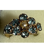 Ring Costume 8 Spinel Stones 1 Faux Pearl Adjustable to Size 9 Gold Tone... - £13.43 GBP