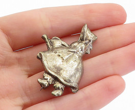 925 Sterling Silver - Vintage Antique Girl With Watering Can Brooch Pin - BP2437 - £42.50 GBP
