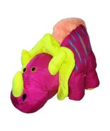 Vintage Stuffins Neon Pink Dinosaur Plush Nylon Puffy Triceratops Sound 20&quot; - $26.76